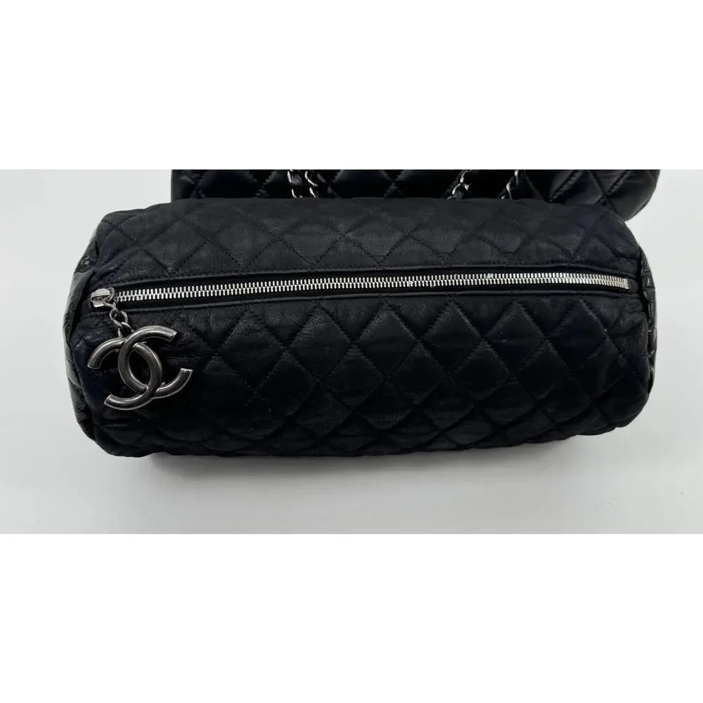 Chanel Black 3-way Leather & Patent Bag w/ Huge CC Charm /Runway Barrel Bag